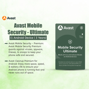 Avast Mobile Security Ultimate product packaging and details.