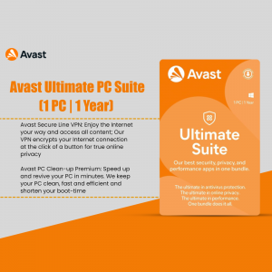 Avast Ultimate PC Suite product card with orange and gray design.