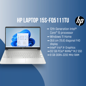 HP Laptop 15s-fq5111tu with Windows 11 displayed on screen