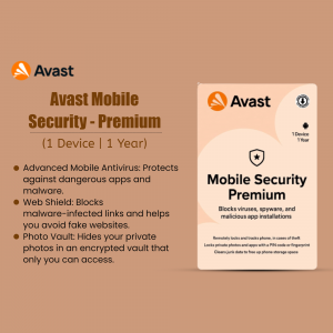 Avast Mobile Security Premium advertisement for one device, one year subscription
