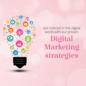 Lightbulb with digital marketing icons and text promoting digital marketing strategies.