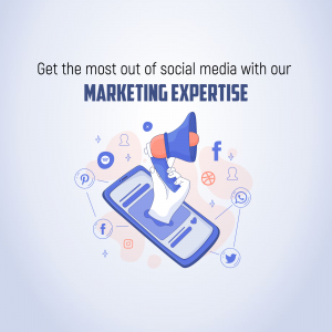 Illustration of a hand holding a megaphone over a smartphone with social media icons.