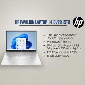 HP Pavilion 14-DV2015TU laptop with Windows 11 Home displayed on screen