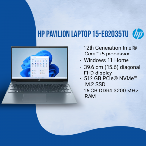 HP Pavilion Laptop 15-EG2035TU with Windows 11 displayed on screen