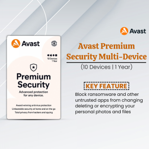 Avast Premium Security Multi-Device packaging with key features highlighted