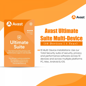 Avast Ultimate Suite packaging for 10 devices, 1 year subscription