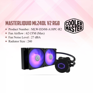 Cooler Master MasterLiquid ML240L V2 RGB Liquid CPU Cooler with two purple illuminated fans