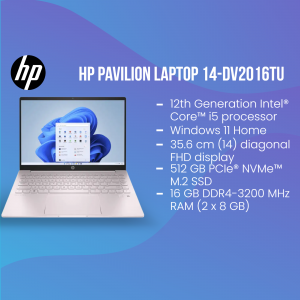 HP Pavilion 14-dv2016TU laptop with rose gold finish and Windows 11 display