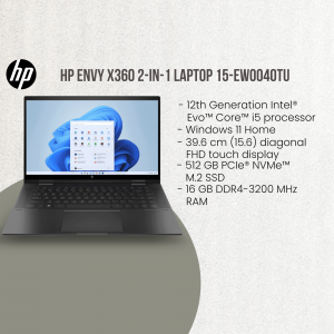 HP ENVY x360 2-in-1 Laptop with Windows 11 displayed on screen
