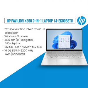 HP Pavilion x360 2-in-1 Laptop with Windows 11 displayed on screen