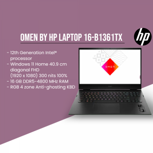 HP OMEN 16-B1361TX laptop with a purple background