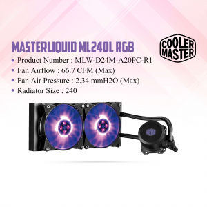 Cooler Master MasterLiquid ML240L RGB Liquid CPU Cooler with dual fans