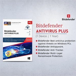 Bitdefender Antivirus Plus packaging for 1 PC, 1 Year