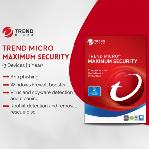 Trend Micro Maximum Security software box for 3 devices, 1 year subscription