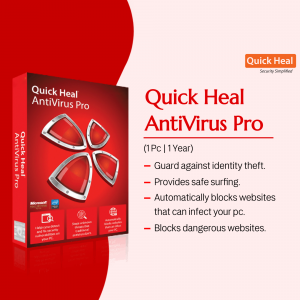 Quick Heal Antivirus Pro software package on a red background