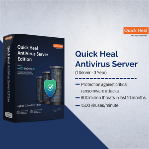 Quick Heal Antivirus Server Edition packaging with product details.