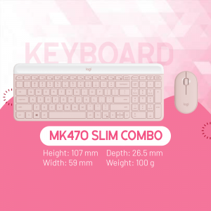 Pink Logitech MK470 Slim Combo keyboard and mouse set