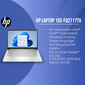 HP Laptop 15s-fq2717tu with Windows 11 displayed on screen
