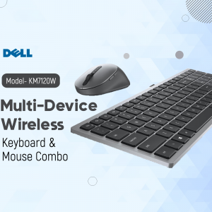 Dell KM7120W wireless keyboard and mouse combo on a light blue background