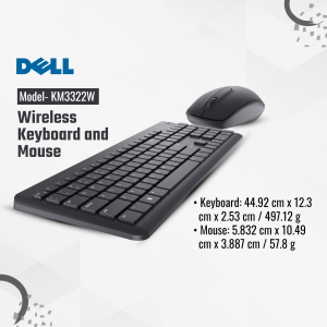 Dell KM3322W wireless keyboard and mouse set on a white background