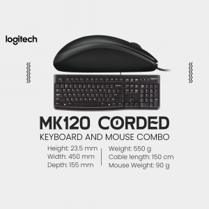 Logitech MK120 Corded Keyboard and Mouse Combo product shot