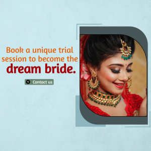 Indian bride with elaborate makeup and jewelry promoting a makeup trial session