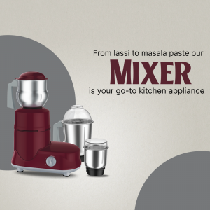 Red mixer grinder with jars on a grey background