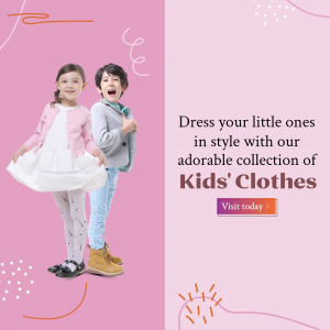 Two adorable children modeling kids' clothing with text promoting a kids' clothes collection.