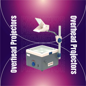 Image of a vintage overhead projector against a purple background.