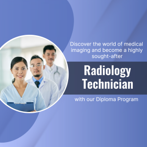 Image promoting a diploma program for Radiology Technicians featuring medical professionals.