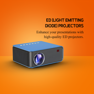 Blue LED projector on an orange background
