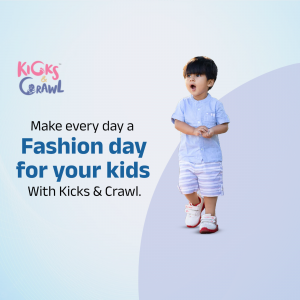 Cute toddler boy wearing a light blue outfit from Kicks & Crawl