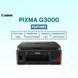 Canon PIXMA G3000 printer with features listed