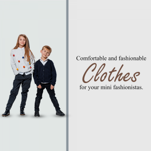 Two children, a boy and a girl, modeling stylish clothes.