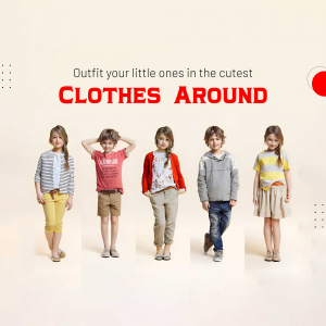 Group of adorable children modeling stylish and colorful clothing.