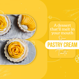 Close-up of delicious mango pastry cream tarts on a marble surface