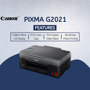 Canon PIXMA G2021 printer with features listed