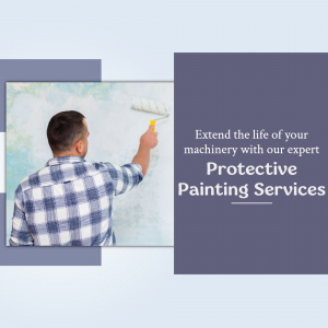 Man painting a wall with a roller, promoting protective painting services for machinery.