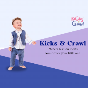 A cute baby boy wearing a stylish outfit from Kicks & Crawl.