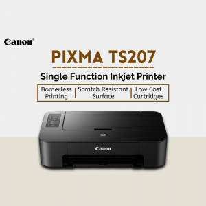 Canon PIXMA TS207 single function inkjet printer on a beige background