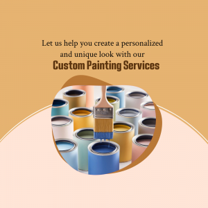Paint cans and paintbrush with text promoting custom painting services