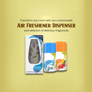 Image of an Air Freshener Dispenser and refills with text promoting customizable fragrances.