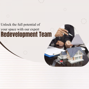 Image depicting a redevelopment team discussing plans with a house model.