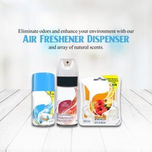 Variety of air freshener products including spray cans and gel dispensers