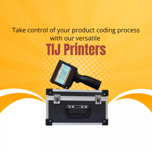 TIJ printer and carrying case on a yellow background