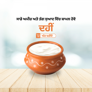 A clay pot filled with creamy white dahi (yogurt) on a wooden surface.