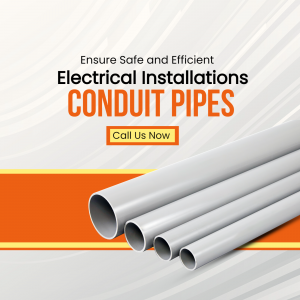 Image of electrical conduit pipes with text promoting safe and efficient electrical installations.