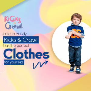 A young boy modeling clothes from Kicks & Crawl, a children's clothing brand.