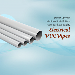 Image of electrical PVC pipes with text promoting their quality.