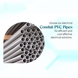 Close-up of gray PVC conduit pipes with text promoting efficient and cost-effective electrical solutions.